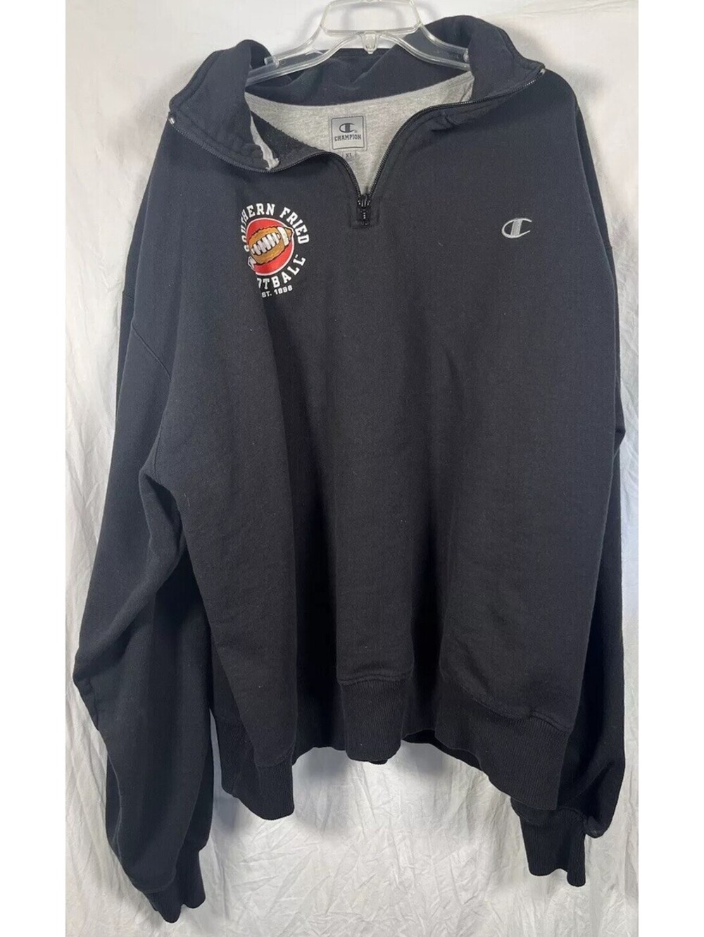 Champion 1/4 Zip Sweatshirt Southern Fried Football XL Black